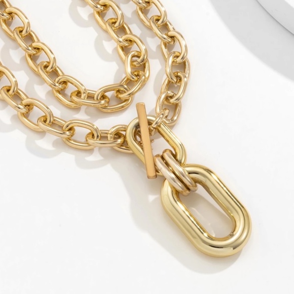 Zara Set Gold Double Interlock Oval Circle Link Chain Necklace NEW - Picture 10 of 16